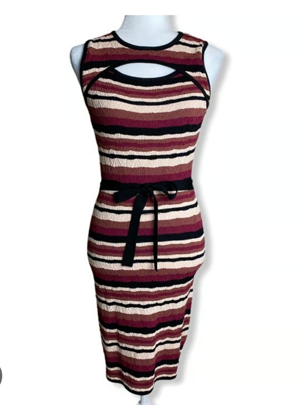 ALI & JAY Anthropology Multicolor Striped Knit Sleeveless Peek A Boo Neck Belted